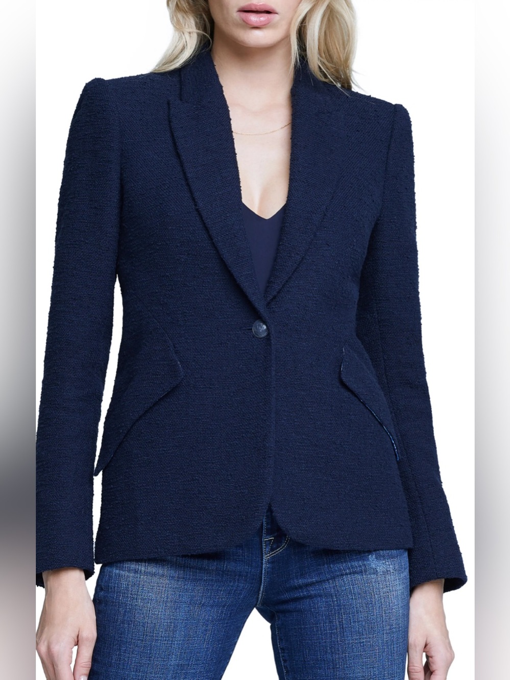 L’Agence Chamberlain single breasted blazer jacket dark navy blue